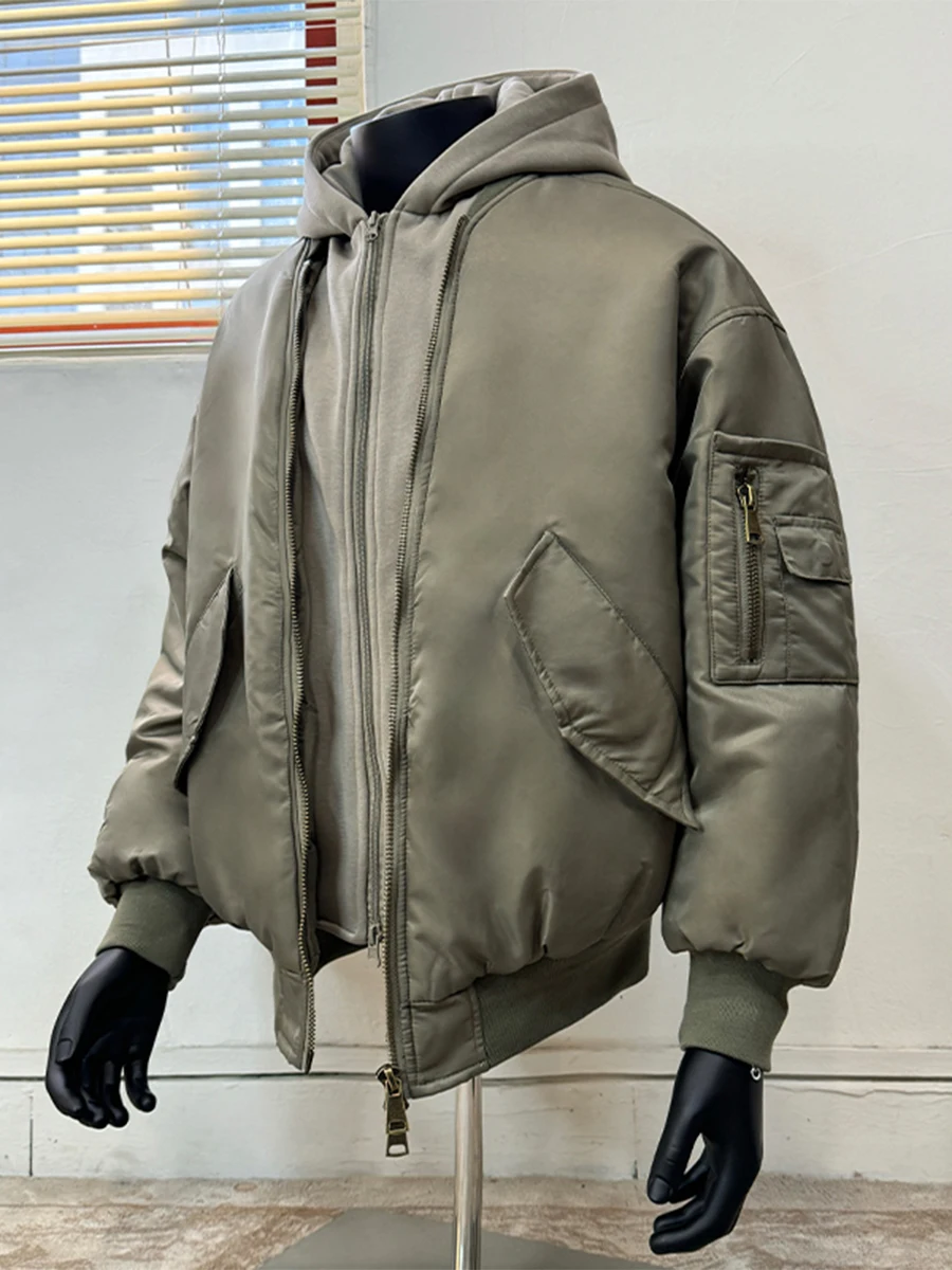 

Мужская зимняя куртка-бомбер из хлопка в стиле американского ретро, с капюшоном, имитация двухслойной конструкции