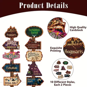 20 piezas Signos direccionales de la fiesta del mago, letreros de fiesta del mago Harry Suministros de bienvenida Signos del mago para el showman de cumpleaños ellos 10 mejores ventas Tema de Harry Potter - №2