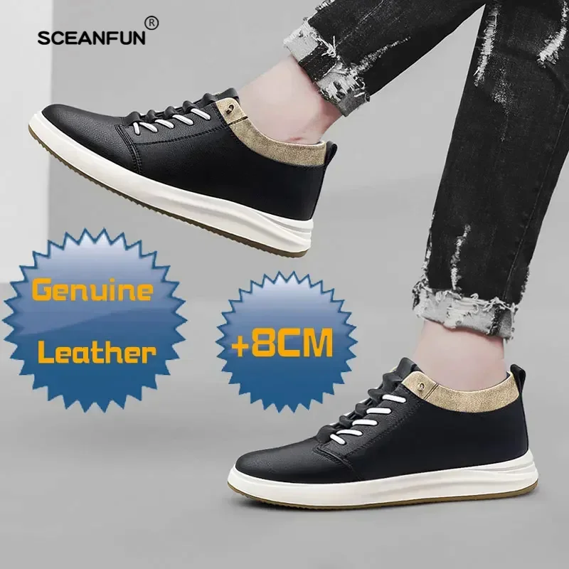 Board Heren Echt Lederen Sneakers Lift Schoenen Zwarte Hoogte Oplopende Schoenen Mannen Luxe 6Cm 8Cm Wit Casual Lift Werk