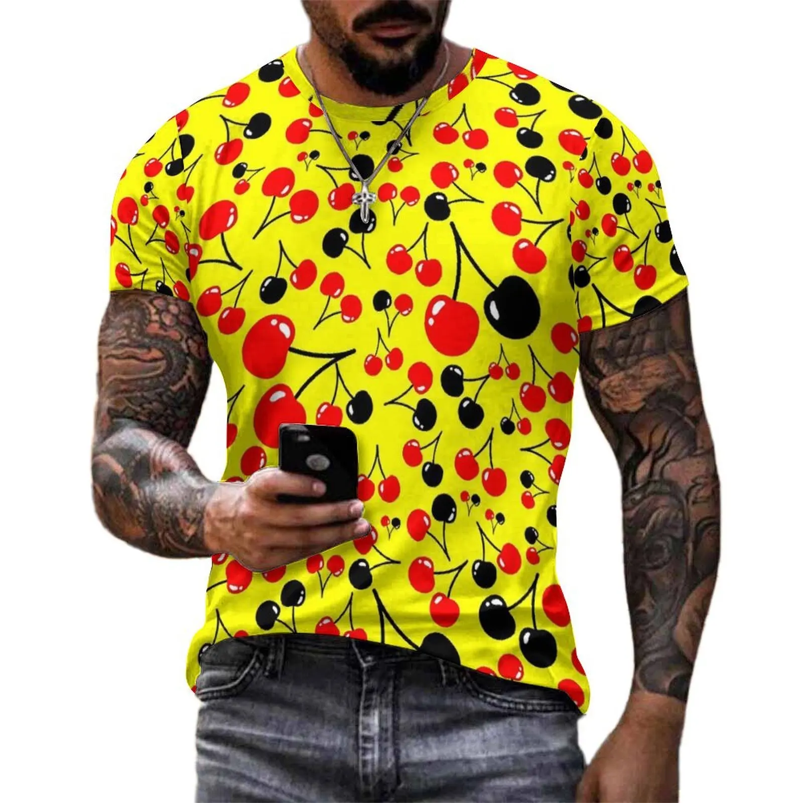 Oversize T-Shirt Original Sweet Cherries T Shirts Red Fruit Print Funny Crewneck Tee Shirt Male Cool Custom Tops