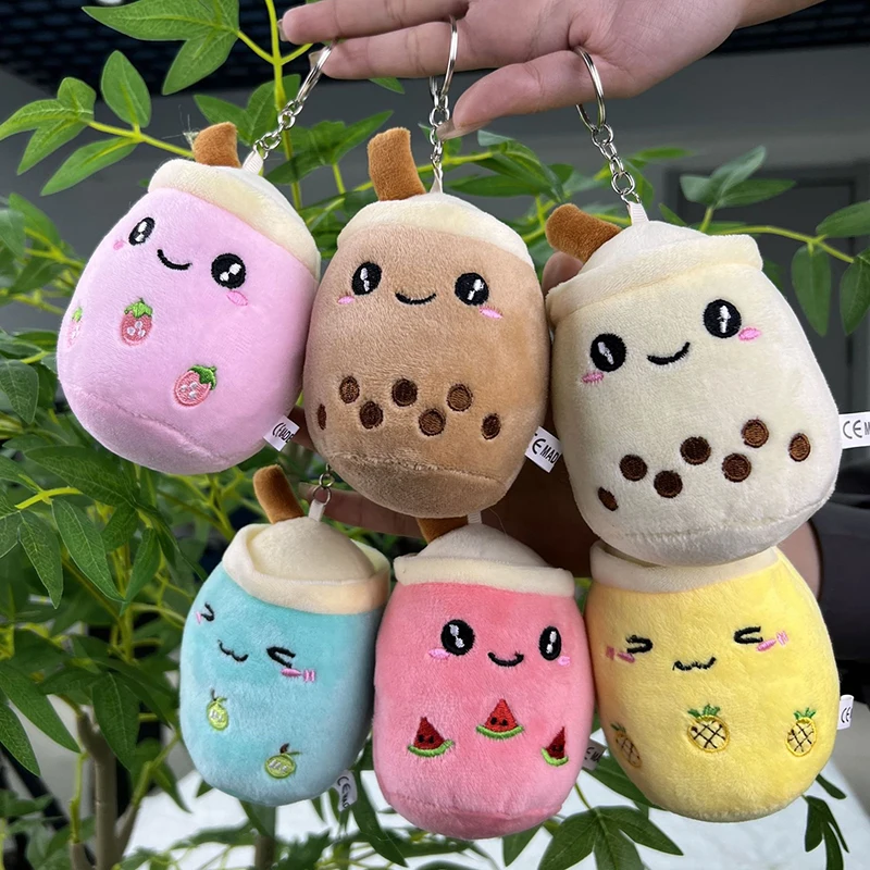 11CM Bubble Tea Cup Plush Toy Keychain Kawaii Action Figures Cartoon Doll Keyring Bag Car Pendant Stuffed Toy Hanging Pendant