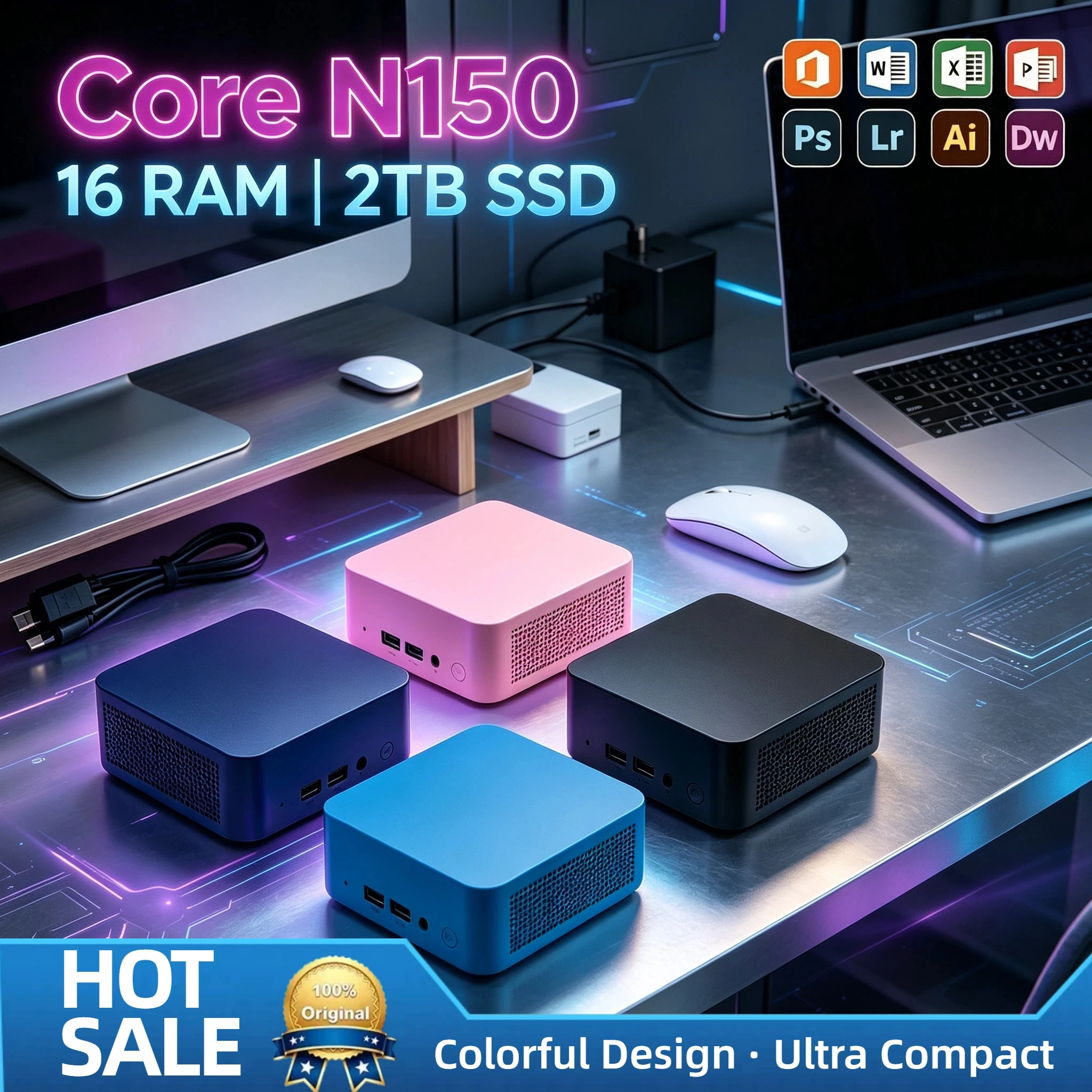 Core N150 Ultra Compact Mini PC 16GB RAM 1TB 2TB SSD WiFi6 Bluetooth 5.2 Low Power NVMe Desktop Dual HDMI Pro