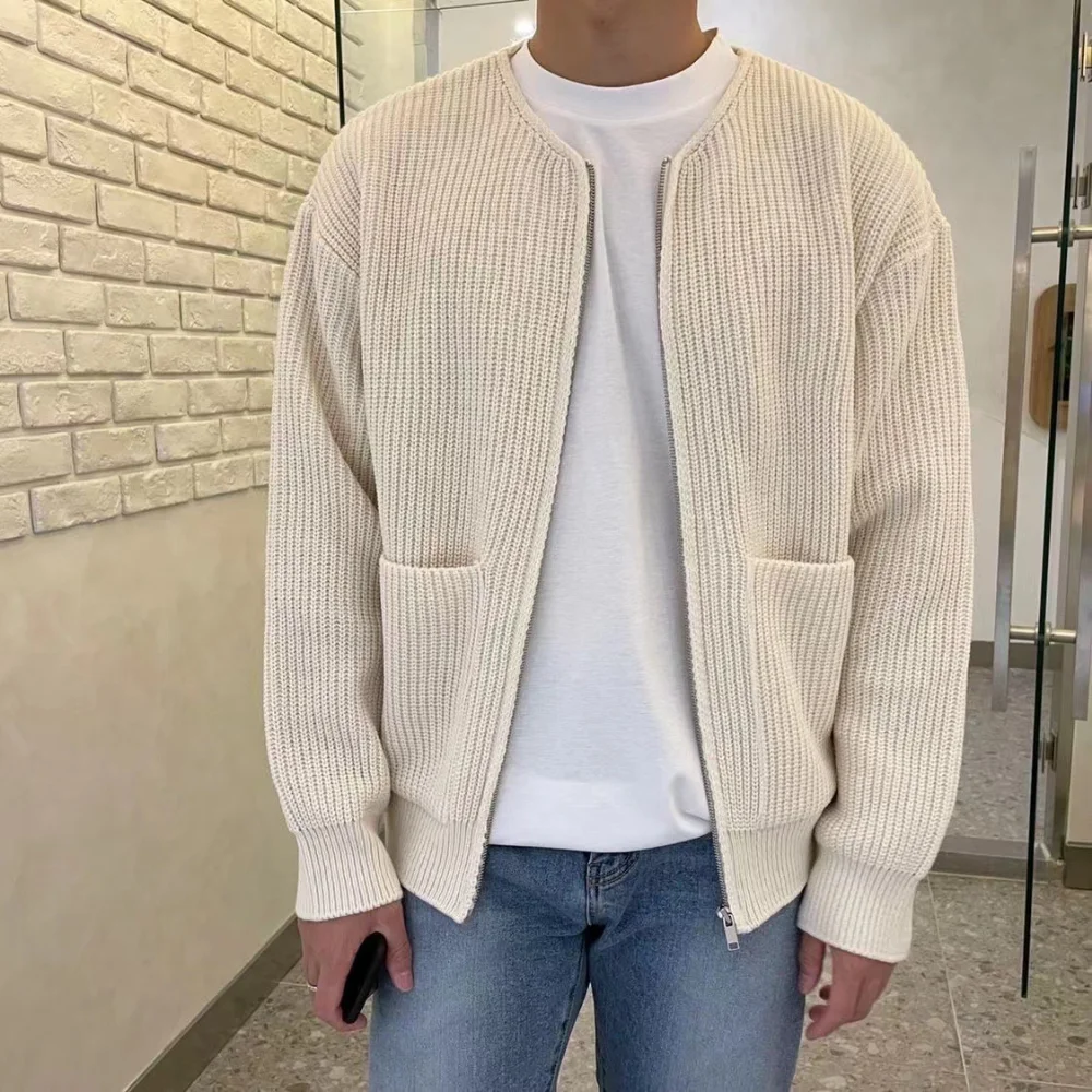 Autumn Winter Sweater New Fashion Trend Cardigan Men's Solid  Loose Casual Zipper Knitted Coats Japanese Jumper Home Clothes