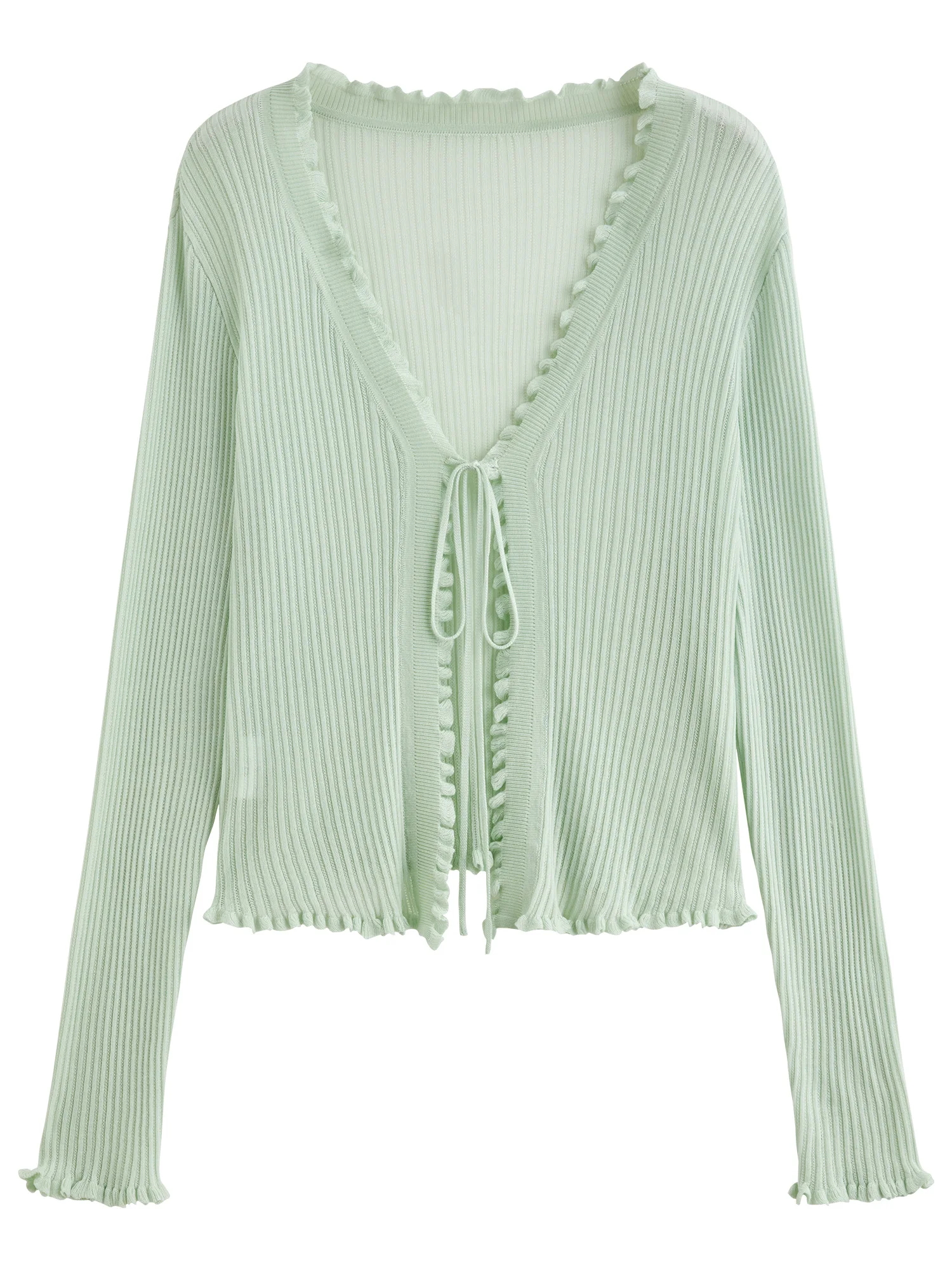 DUSHU プラスサイズグリーンレディース長袖カーディガン 2025 春夏新着カジュアル痩身シックな薄手のコート 25DS82085