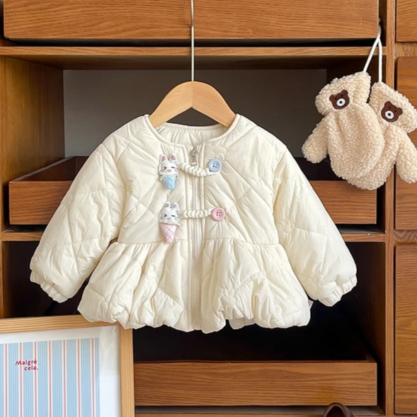 Girls Cotton Clothes 2026 Autumn and Winter New Childrens Clothes Korean Girls Baby Lotus Leaf Skirt Plus Velvet Cotton Clothes