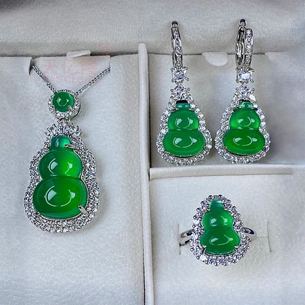 Jadeite pendant for women, jade colored earrings, jade ring inlaid with gemstones, internet famous and popular agate earrings