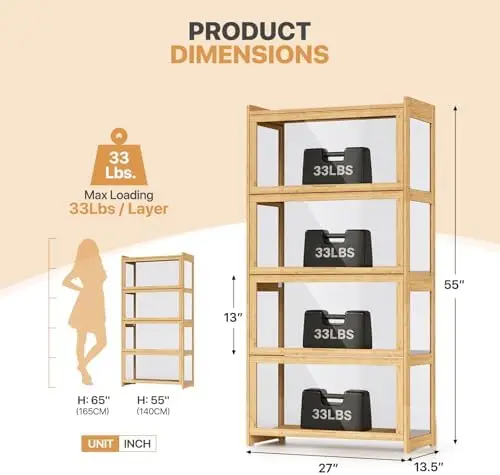 Display Cabinet with Acrylic Doors, 4-Tier Curio Cabinet for Collectibles, 55