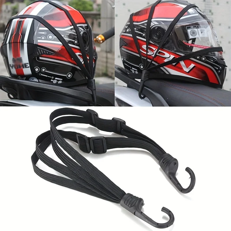 1pc Universal 60cm Motorcycle Luggage Strap Moto Helmet Gear Fixed Elastic Buckle Rope High Strength Stretchable Protection