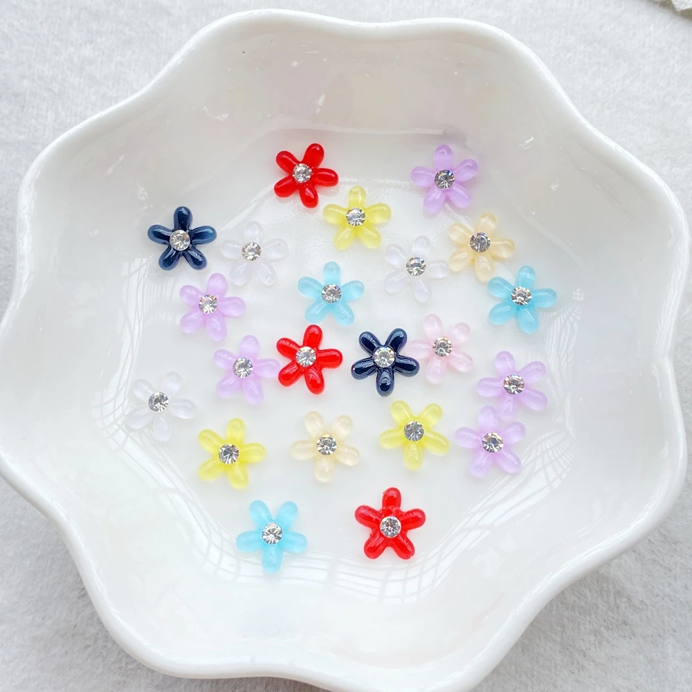 50 stuks hars schattige mini gekleurde kristallen bloemen nail art plaksteen strass beeldjes diy miniaturen plakboek decor ambachten
