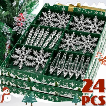 Acrylic Christmas Ice Pendants Crystal Clear Snowflake Icicle Xmas Tree Hanging Pendant…
