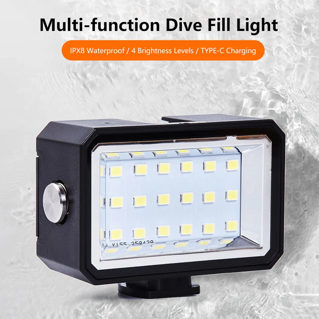 

Водонепроницаемый фонарик для дайвинга 40 м, подводная лампа, крепление для холодного башмака для GoPro 13 для экшн-камеры Insta360, светодиодный заполняющий светильник