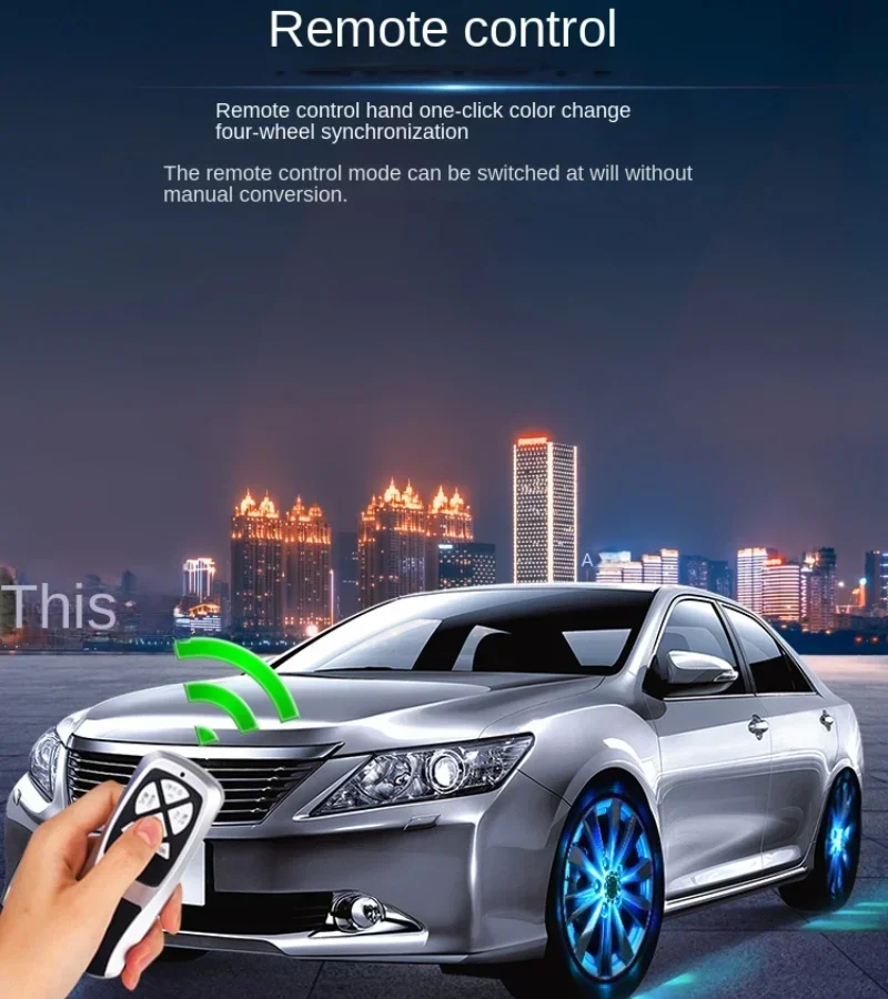 4pcs RGB Car Hub Lights Remote Control Waterproof Solar Smart Sensing Flash Wheel Tire Rim Lights For Car Decoration Colorful - Image 4