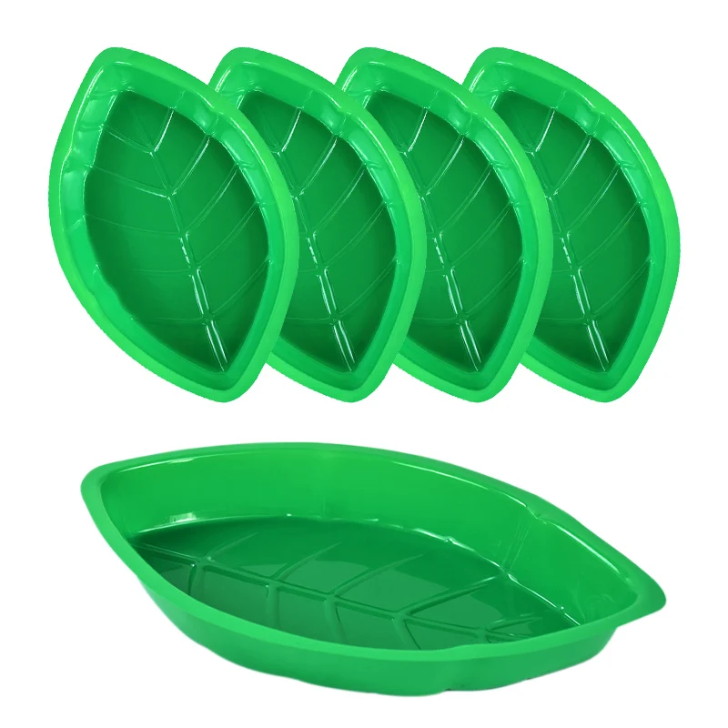 6Pcs Green Palm Leaf Plate Popcorn Plate Summer Luau Birthday Party Decorations Hawaiian Aloha Theme Party Candy Cookies Plates