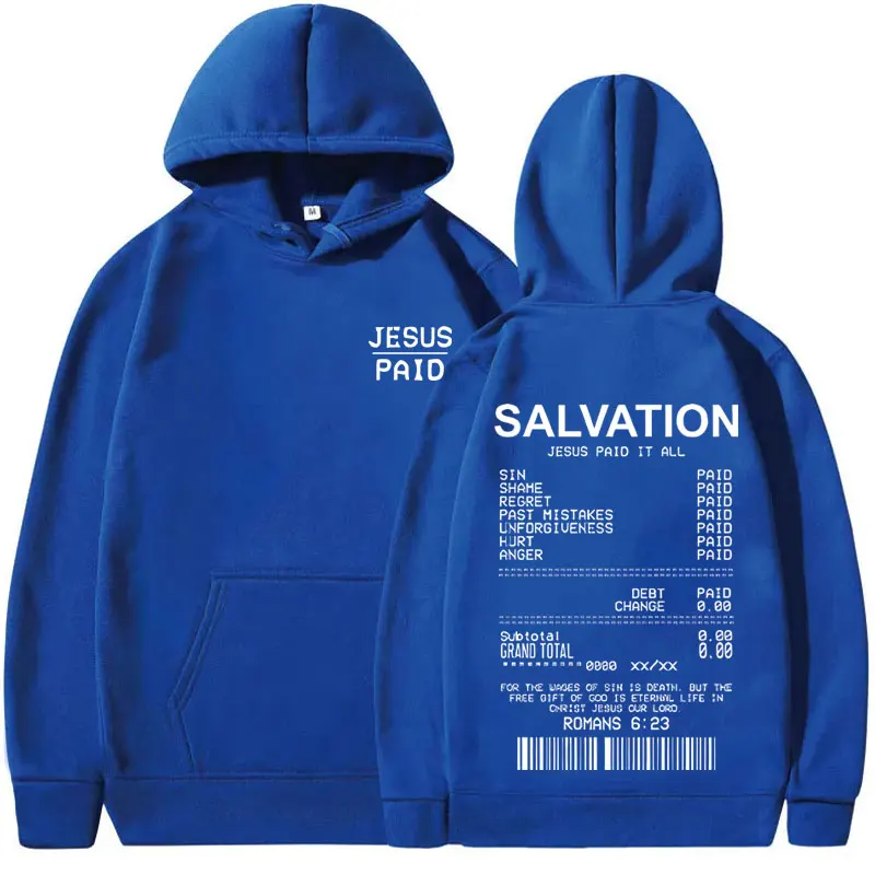 Christian Salvation Jesus Paid It All Bible Verse Bluza z kapturem Mężczyźni Kobiety Moda Casual Oversized Bluza Tops Męskie bluzy z polaru