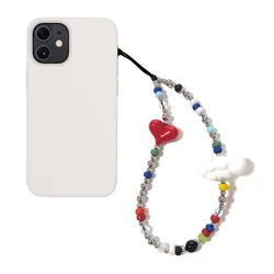 HERLOOK Heart Phone Charm Y2K Accesories Trendy White Cloud Phone Strap Korea Colorful Beads Chain Cellphone Gift