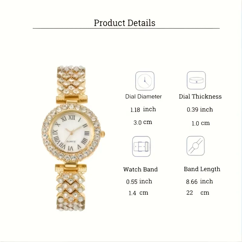 1pc Rhinestone Decor Quartz Watch Casual Analog Dress Watch & 1pc Bracelet, Gift For Mother\'s Day Valentine\'s Day