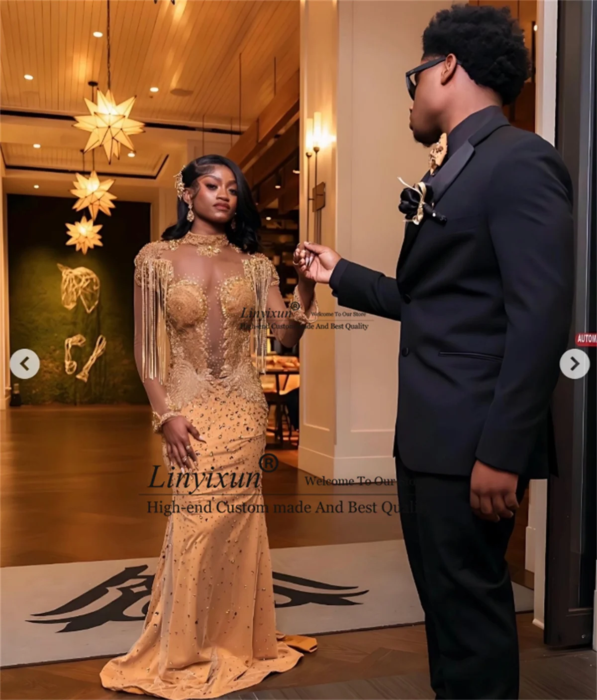 Aso ebi mangas compridas vestido de baile 2025 lantejoulas miçangas sereia vestidos de noite apliques de luxo longo festa africana robes de soirée
