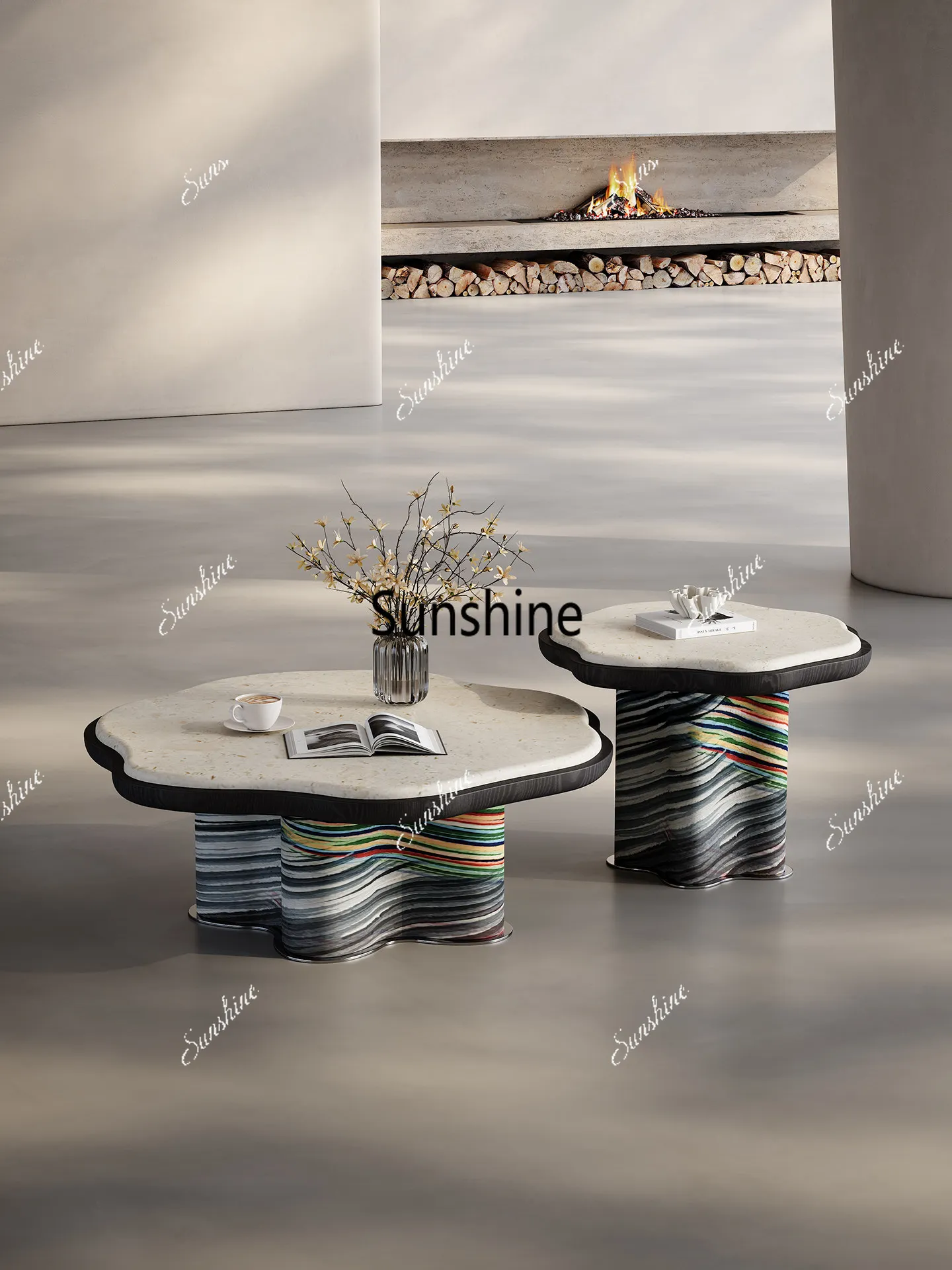 

Creative art high sense personality Italian natural marble rainbow petal coffee table