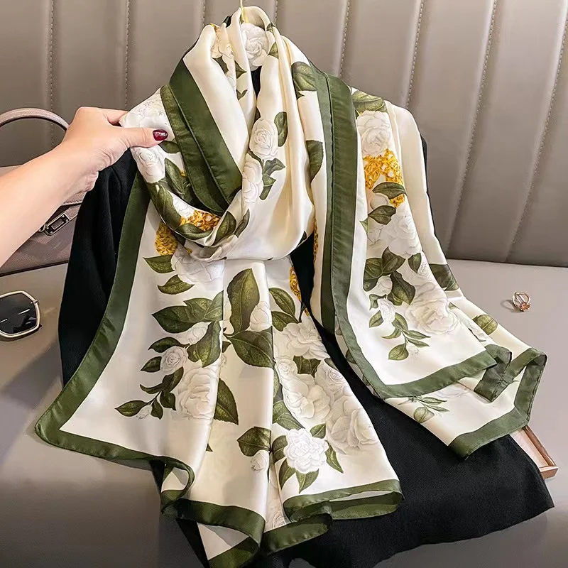 

180*90cm Fashion Silk Autumn Winter Lady bandanna foulard Scarf Women Sunscreen Luxury Shawl Headscarf Hijab Muffler Wrap Beach