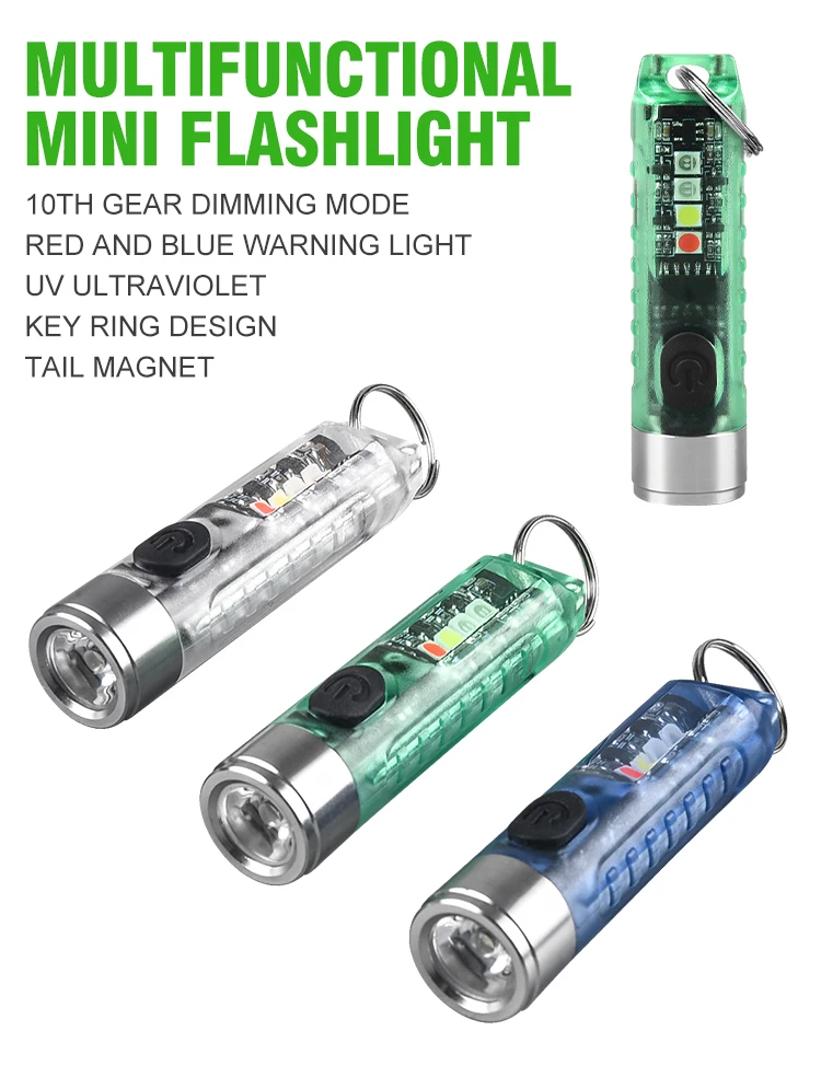 Portable Powerful Flashlight LED Multi-function Waterproof Keychain Flashlight Mini Flashlight Magnetic Warning Camping Torch