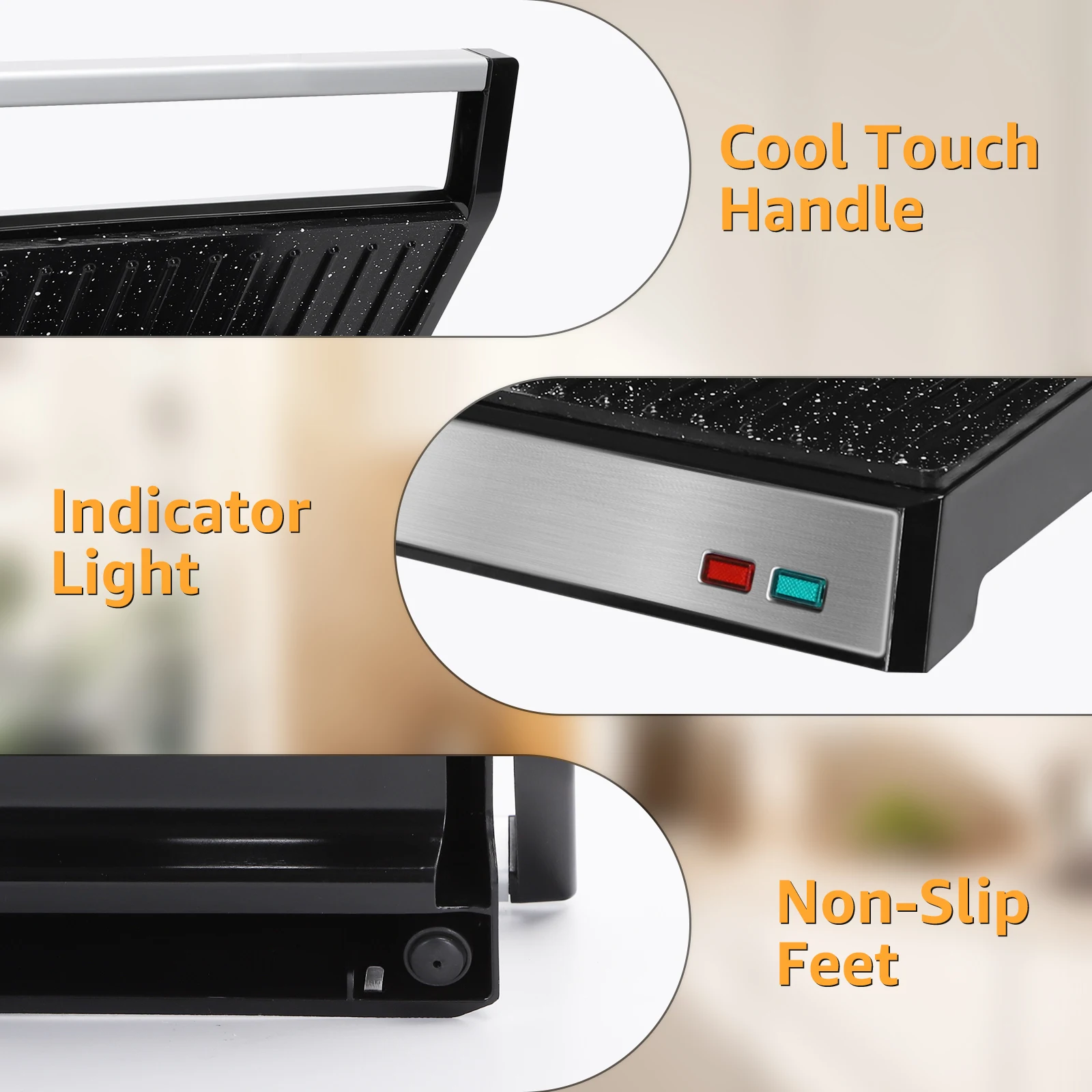 Aigostar Hett Pro Panini Maker/لوحة محمصة، طلاء حجر صديق للبيئة غير لاصق، صينية شحم، مكبس ساندويتش، مقلاة شواء كهربائية، 1500