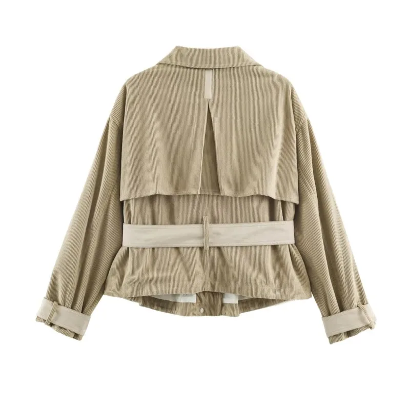 Women's Bomber flocked waist Jacket with Belted New 2026 High Neck Button Long Sleeve Woman Winter Jackets Chic Female Outerwear