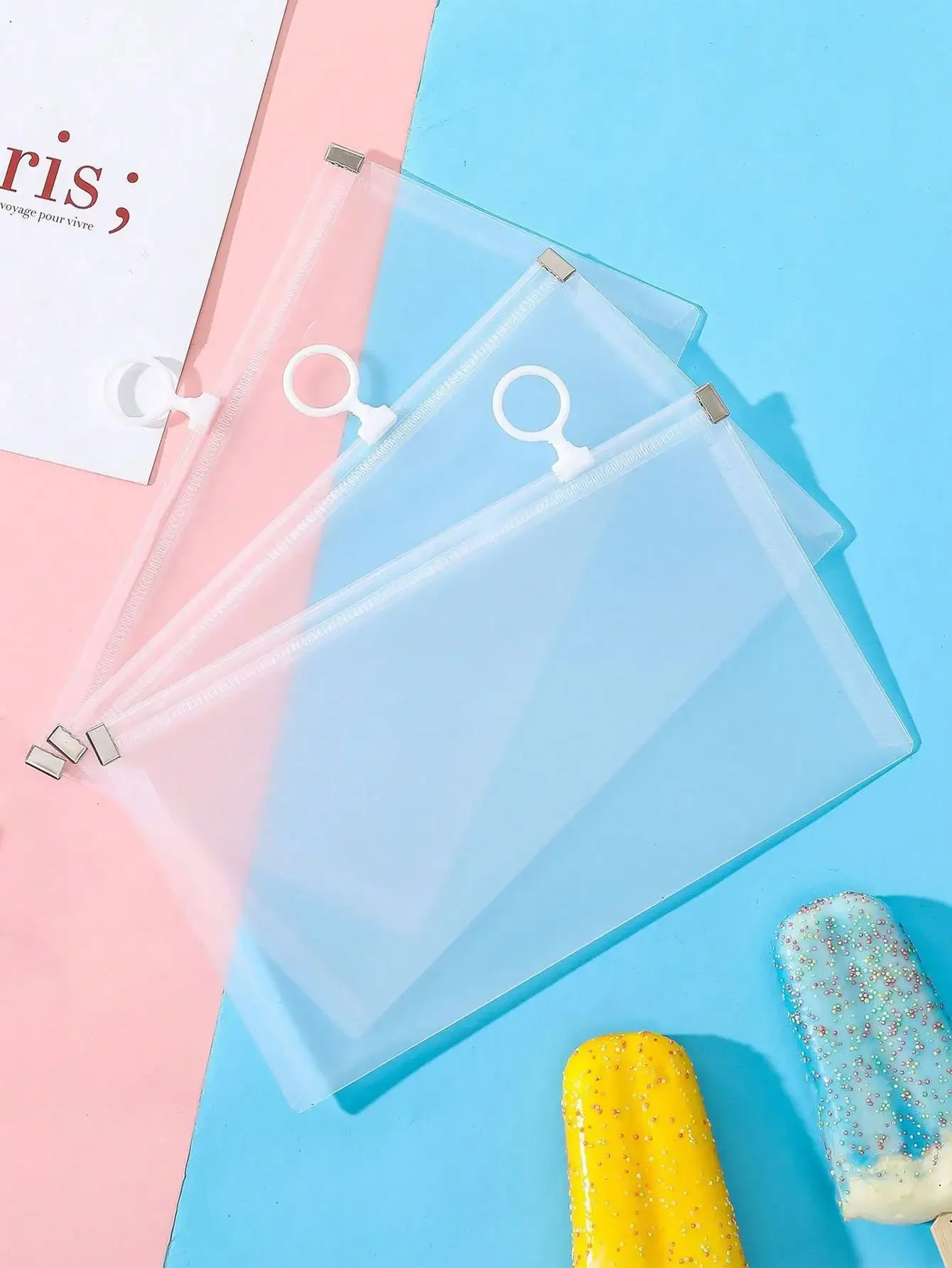 20pcs Frosted Waterproof Pull Tab Storage Bag Portable Transparent Zippered Travel Multifunctional Packaging Bag
