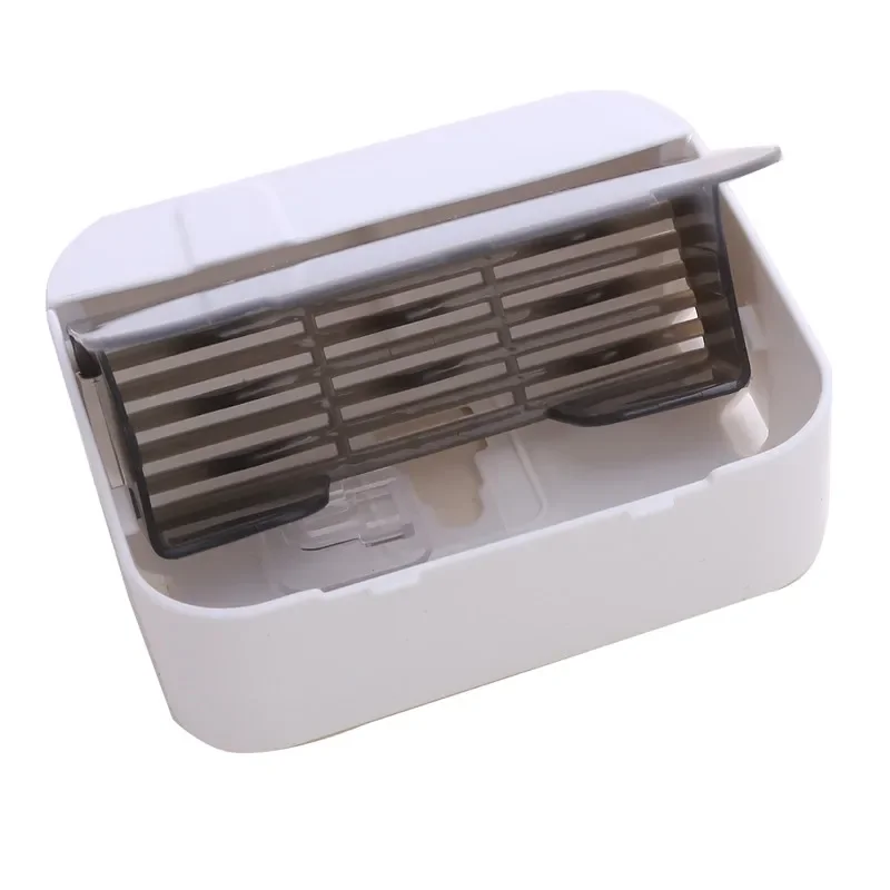 Practical Wall Mounted Soap Holder Box With Flip Lid Free Punch Drain Dish Double Grids Draining Rack For Home Bathroom