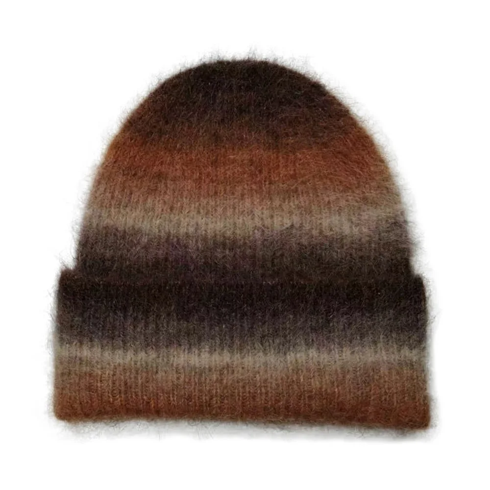 Alpaca Beanie Women Fluffy Hat Winter Gradient Color Warm Knitted Hat