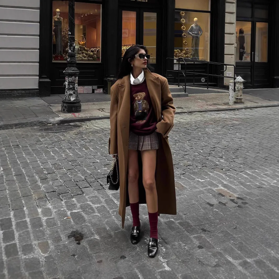 

Women's Embroidered Round Neck Sweater - Retro Fit American College Style Knit Top, Slimming Vintage Pullover Fall Winter Casual