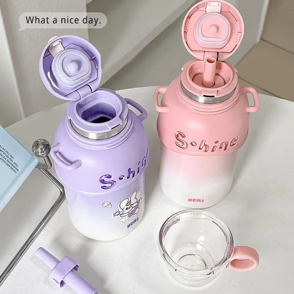 500ML Cartoon Bears Thermos Cup 316 Stainless Steel With Lifting Rope Children Vacuum Cup Three Modes Gift Thermal Water Bottle