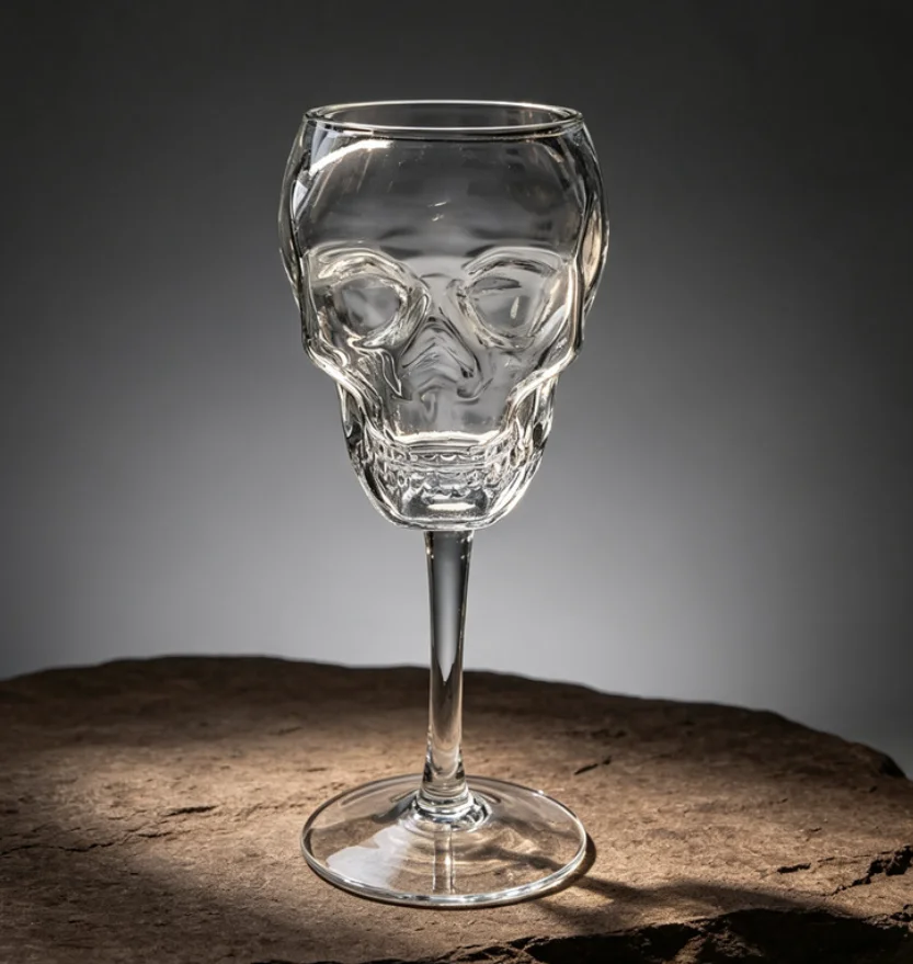 Skull Shaped Wine Glass Clear Transparent Goblet Glass Cup Spooky Gothic Bar Drinkware Halloween Party Tabletop Decor Gift