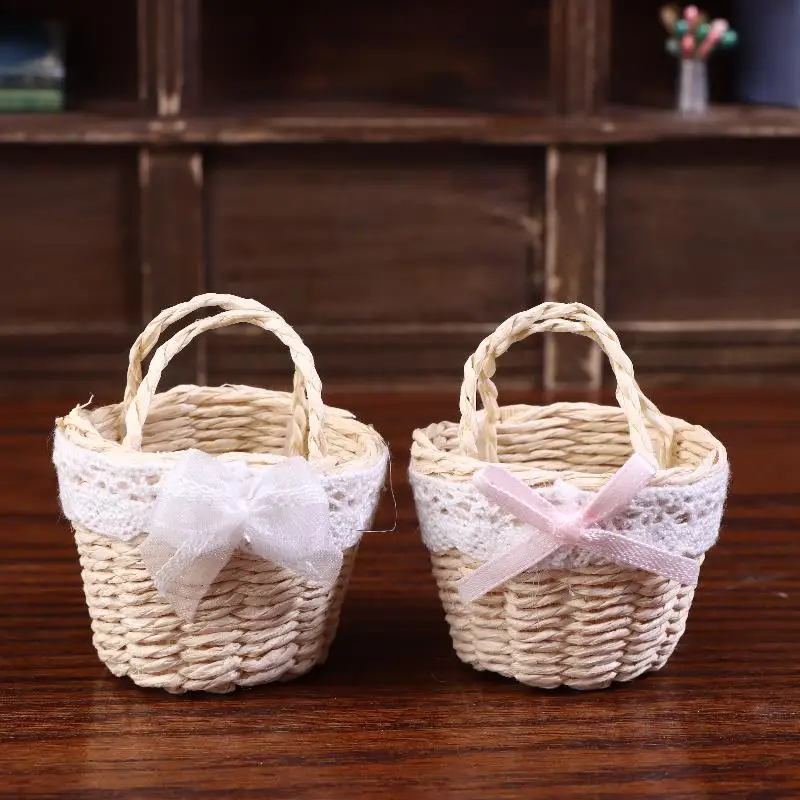 1/12 Dollhouse Cute Mini Rattan Hand Basket Model Dollhouse Kitchen Accessories Dolls House Decoration Toy Pretend Play Toys