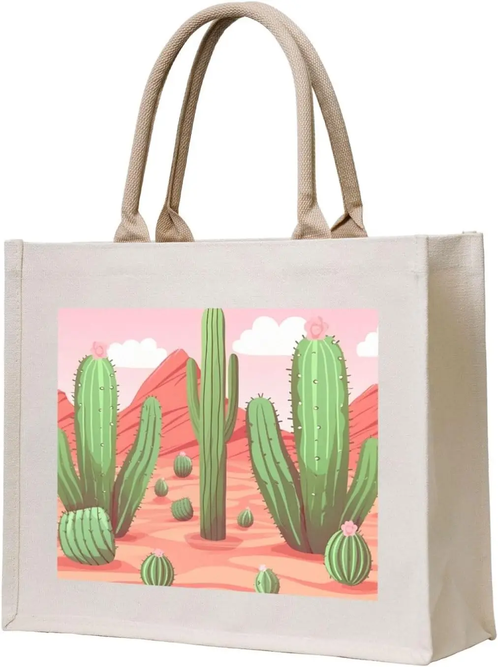 Cactus Desert printed Canvas Carrying Tote Bag Fashion Handbag Shoulder Shopping Bag