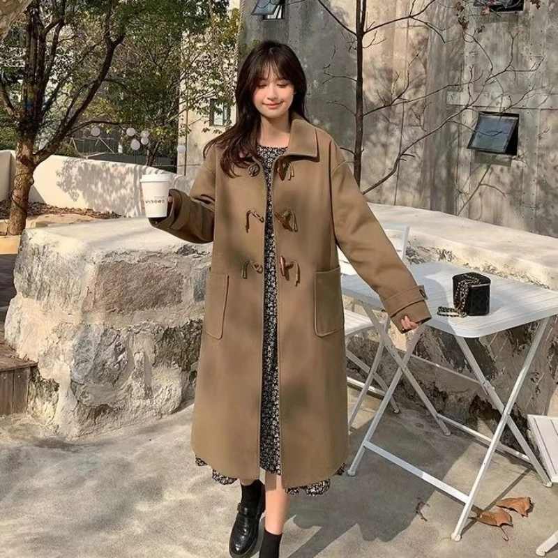 

Women's Cow Button Wool Coat Autumn Winter 2025 Petite Fit Academic Style Korean Fashion Tweed Overcoat Elegant Vintage Design