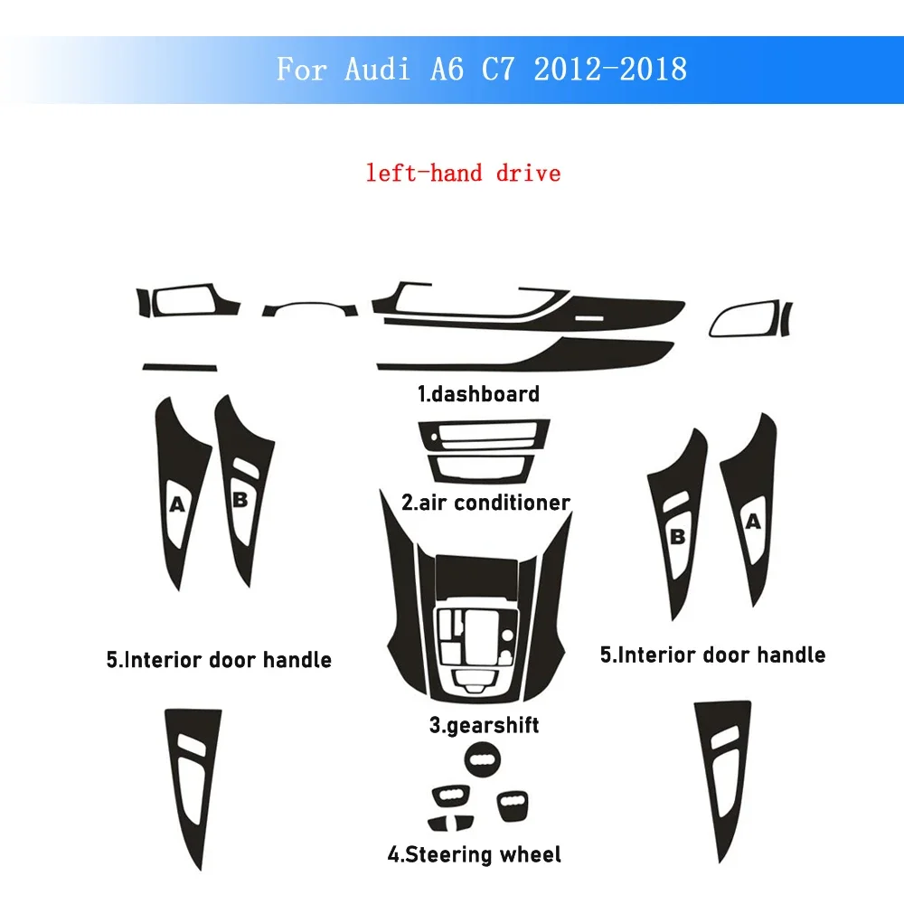 Carbon Fiber For Audi A6 C7 2012-2018 Car Film Interior Sticker Center Console Gear Dashboard Air Door Handle Lift Panel