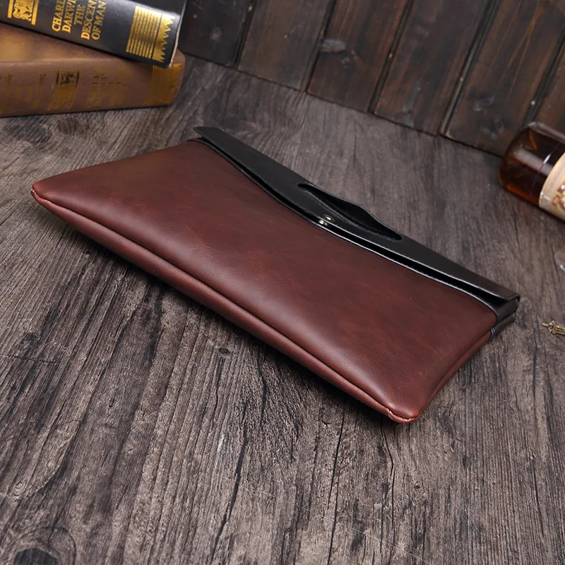 Brown retro men simple fashion one-shoulder oblique span PU leather notebook envelope bag