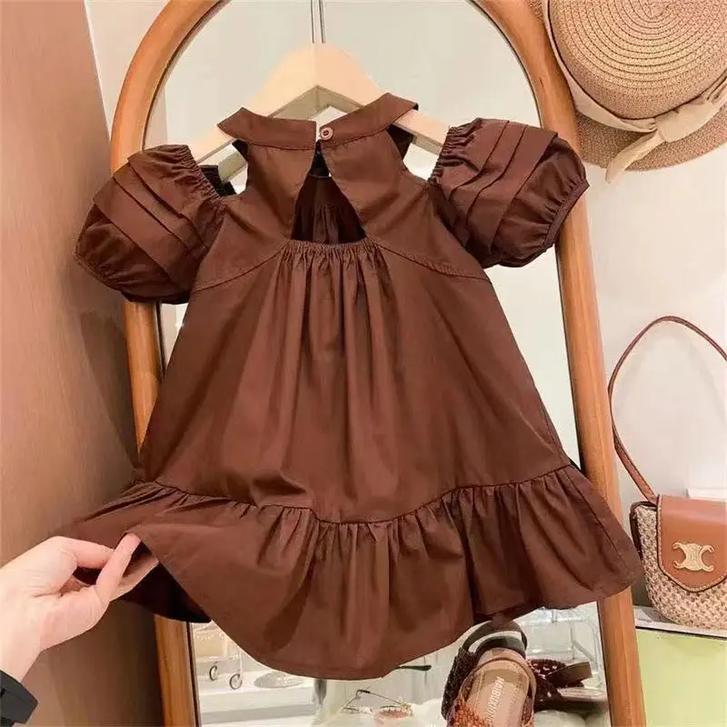 

2025 New Girls Dress Fashionable Solid Color Sweet and Gentle Princess Pure Cotton Dress Summer Dress Kids Dresses for Girls