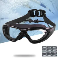 Gafas de natación para miopía, tapones para los oídos,-2,0 a -9,0, gafas graduadas para piscina, antiniebla, gafas ópticas impermeables para hombres y mujeres