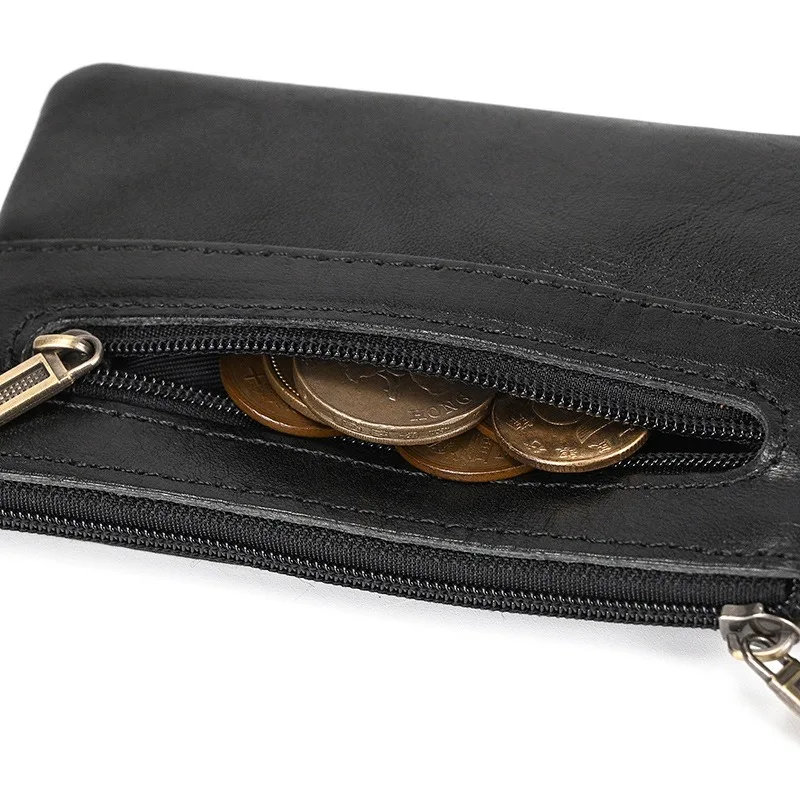 Little Coin Purse Genuine Leather Real Cowhide Men's Leather Short Wallet Mini Purse Men Women Key Wallet Card Zip with Key Ring image 5