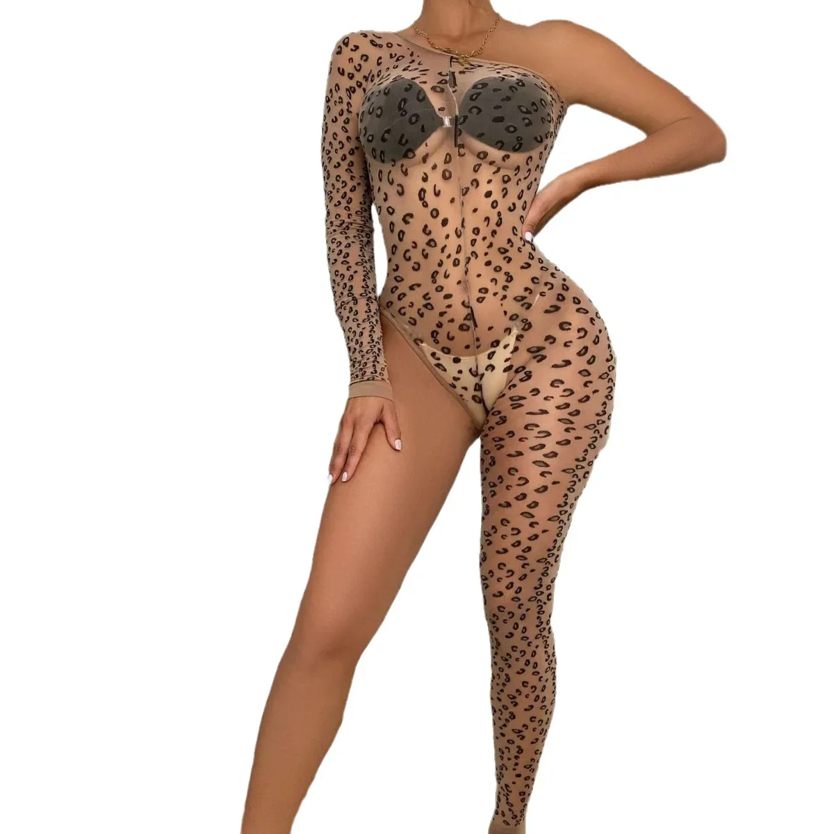Fishnet Sexy Porn Underwear Women Bodysuit Lingerie Leopard Single Leg Bodystockings Transparent Lace Erotic Lingerie Costumes