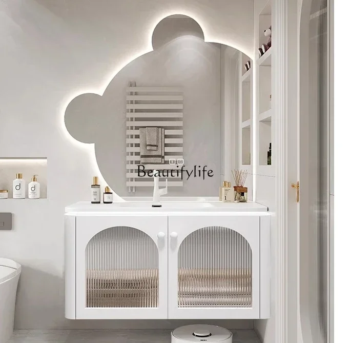 Bathroom Cabinet Combination Stone Plate Hot Bend Whole Washbin Bear Mirror Bathroom Washbasin Cabinet