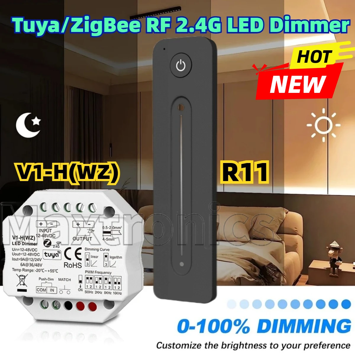 

Светодиодный диммер Tuya ZigBee RF2.4G V1-H (WZ) с дистанционным управлением R11, 4096 уровня, плавное затемнение, голосовое управление Alexa/Google для одноцветной светодиодной ленты