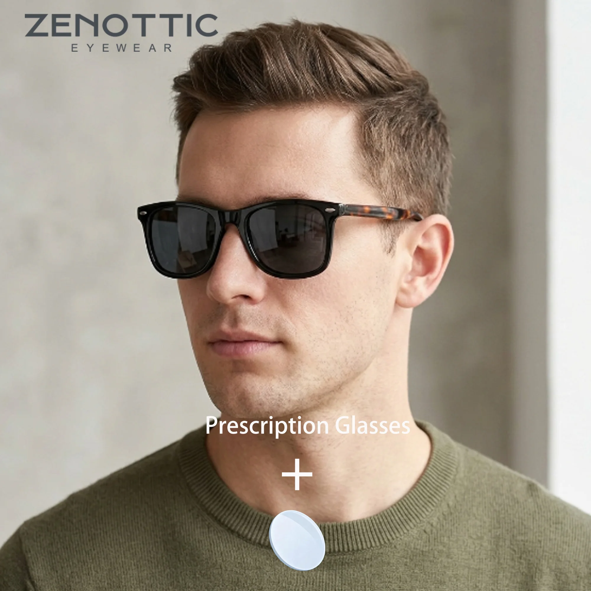 ZENOTTIC Men M Size Square Plastic Prescription Sunglasses UV400 Protection Progressive Myopia Optical Simple Casual Eyewear