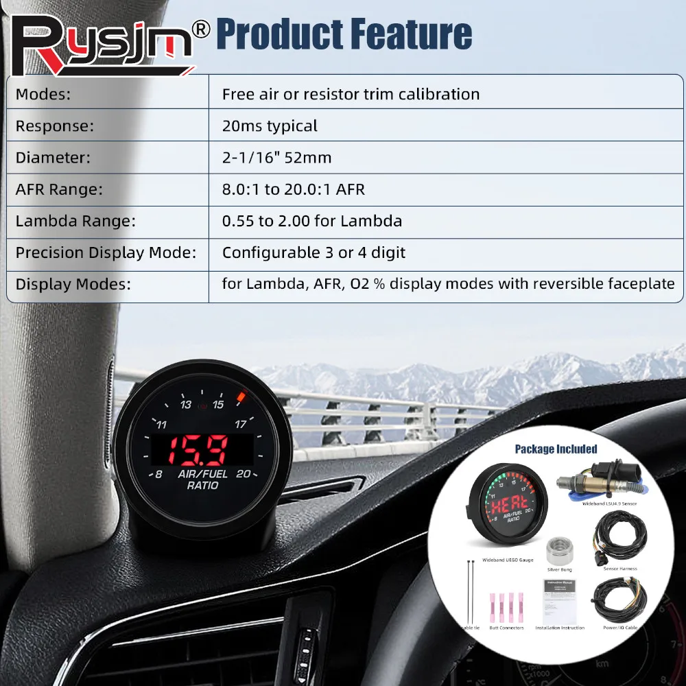 52mm Air-Fuel Ratio Controller Guage 30-4110 X-Series Wideband O2 Sensor Air Fuel Ratio Gauge Kit For 12V Car Meter LSU 4.9