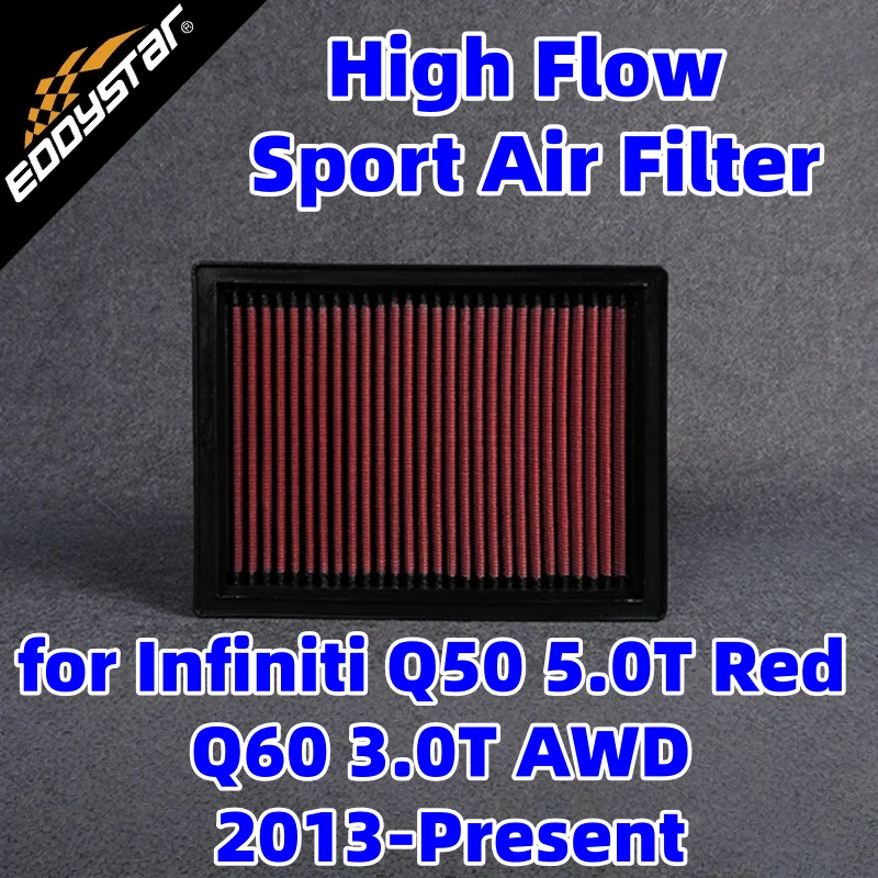 

High Flow Sport Air Filter for Infiniti Q50 5.0T Red Q60 3.0T AWD 2013-Present Washable Racing Intake Filters