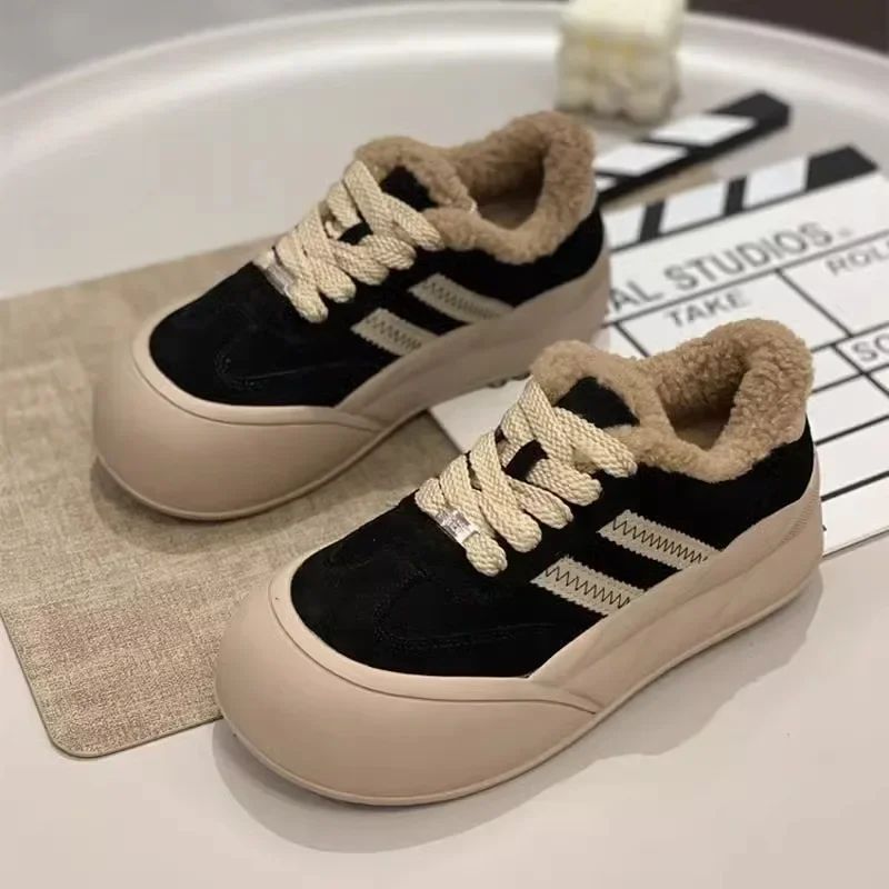 2024 Female Shoes Lace Up Women's Vulcanize Shoes Outdoor Women Sneakers Mixed Color Round Toe Platform Warm Ladies Casual Shoes