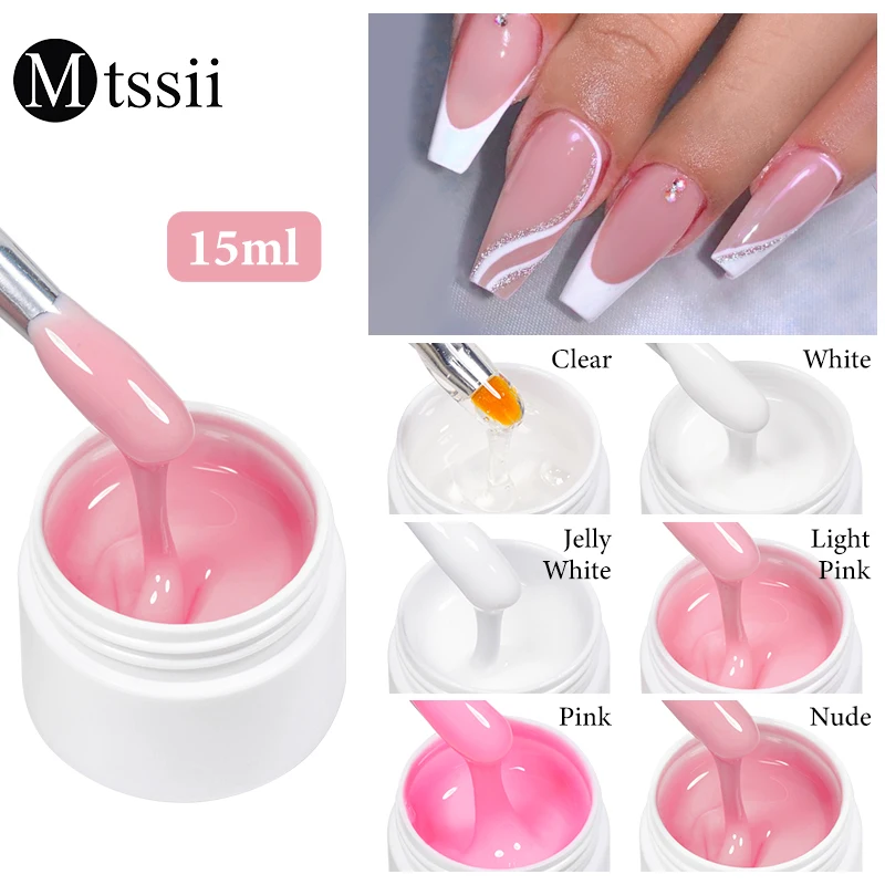Mtssii 15ML Quick Extension Nail Gel Semi Permanent Acrylic Crystal Clear Nude Pink Jelly Milky White Gel UV Construction Gel