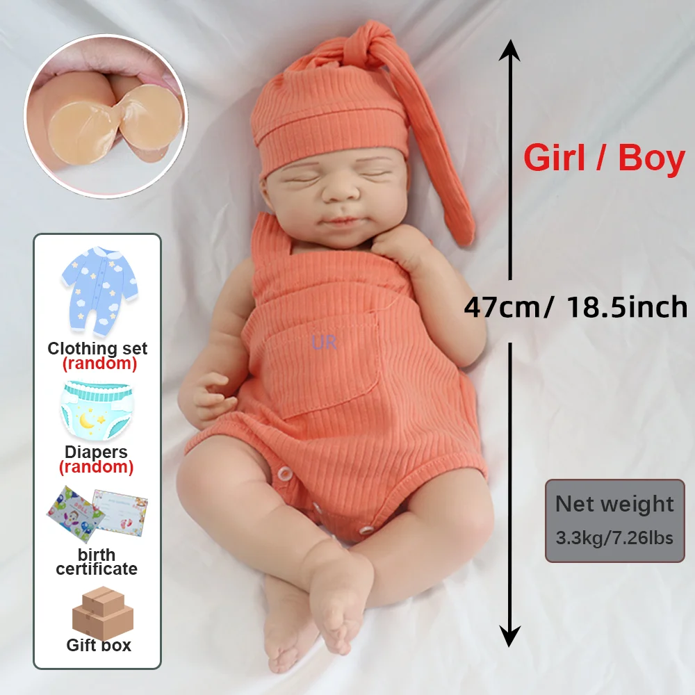 18" Solid Silicone Reborn Baby Doll Washable Floppy 8.6Lb Newborn Girl & Boy Soft Touch Silicone Baby Christmas Kits Gift