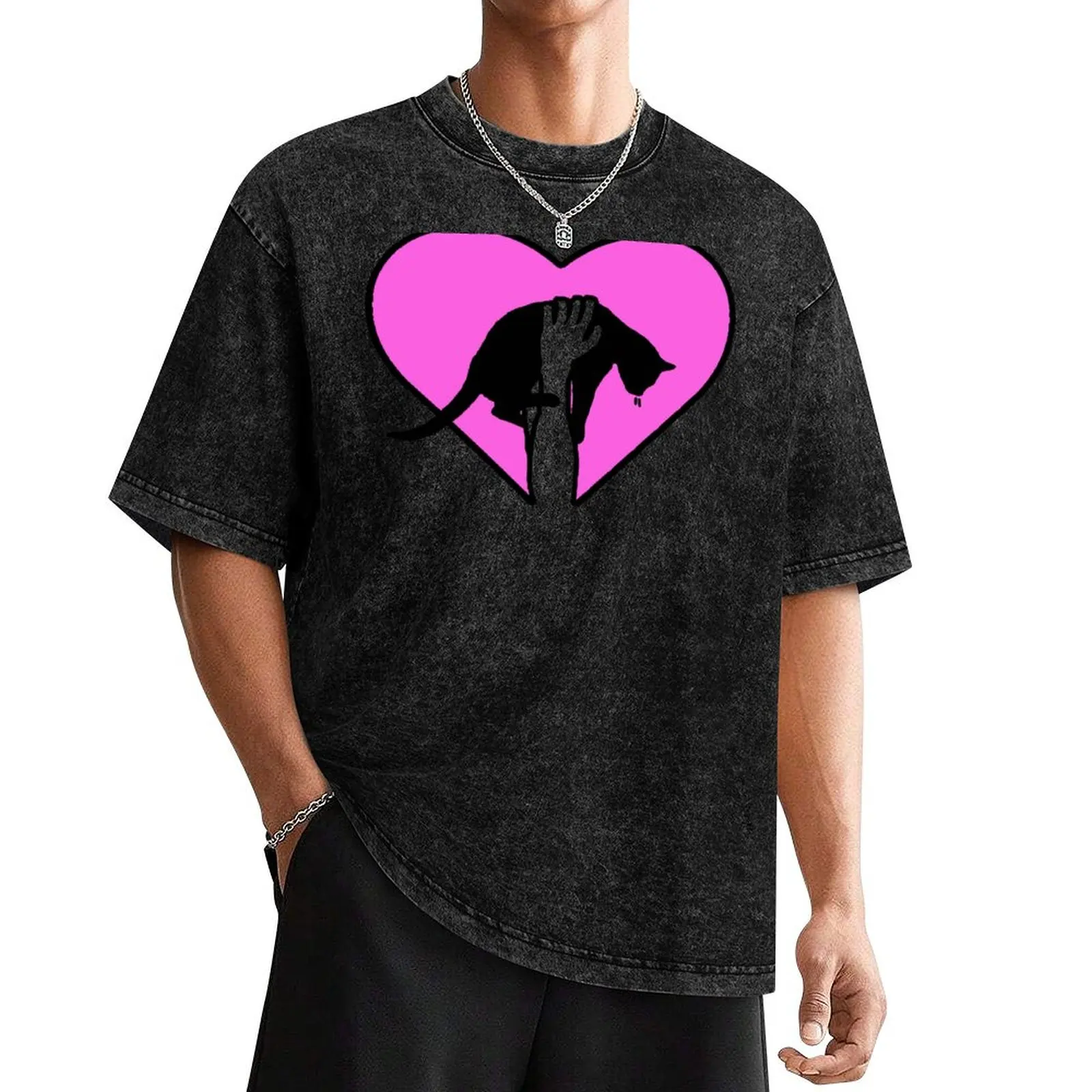 Black Cat, Pink Heart T-Shirt oversized t shirt plus size clothes custom t-shirts topping mens clothing